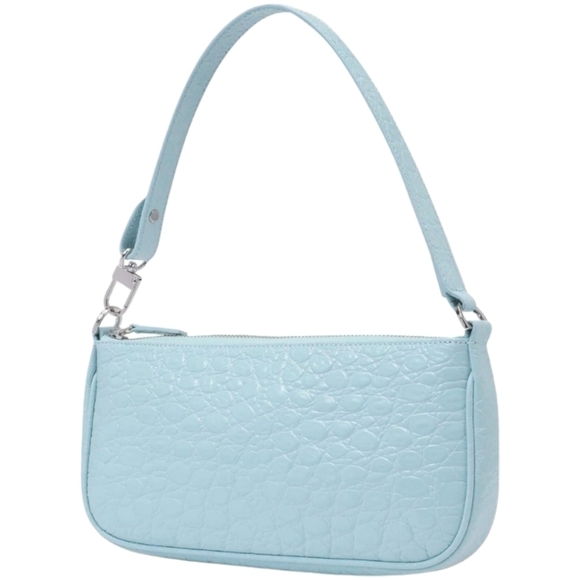 BY FAR Rachel Croco Embossed Leather Shoulder Bag, Blue, NWT - Picture 2 of 16